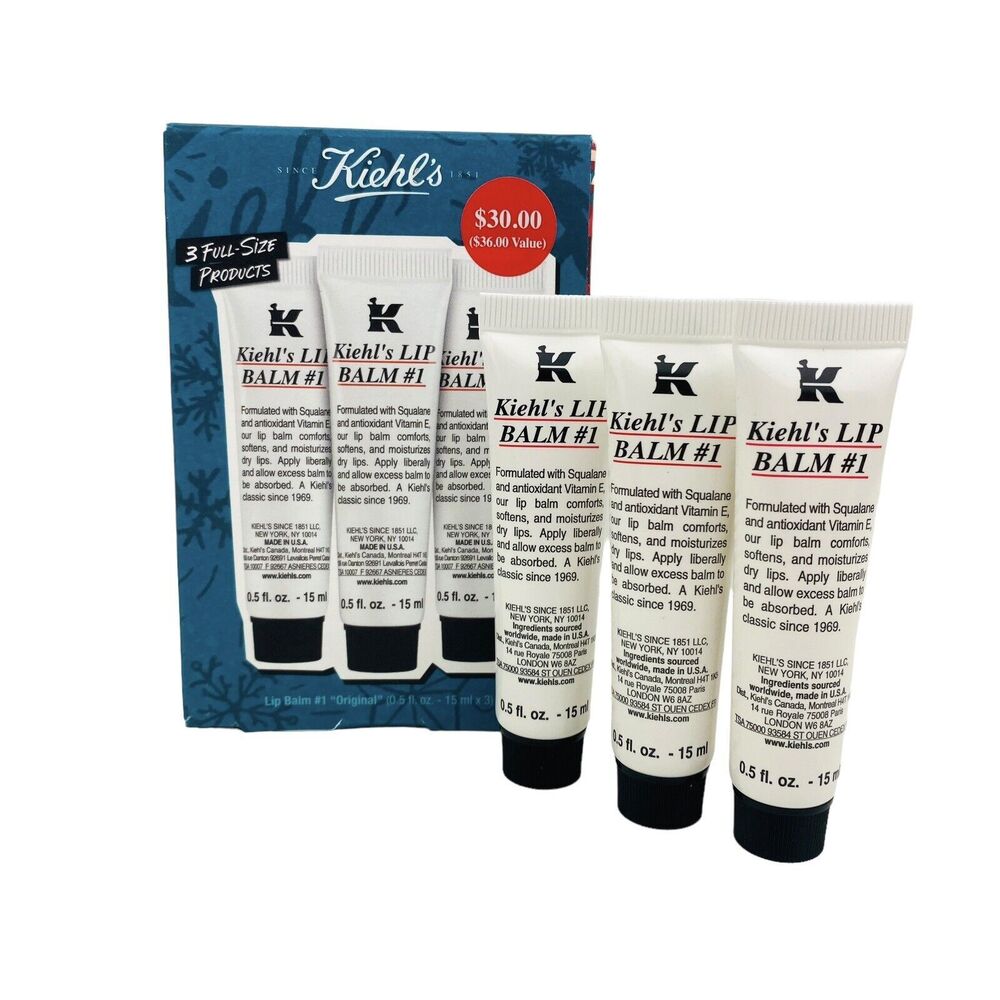 Kiehl's Lip Balm #1 Original 3 x 0.5 oz Full Size Tubes Sealed Set NEW In Box
